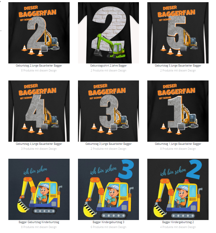 Bagger Geburtstagsshirt Auswahl 
